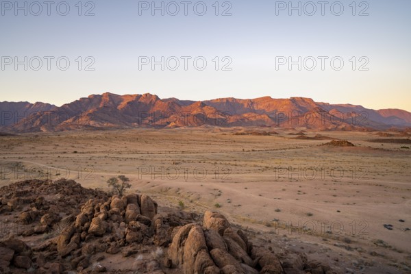 Desert landscape with Brandberg at sunrise, Erongo, Damaraland, Namibia