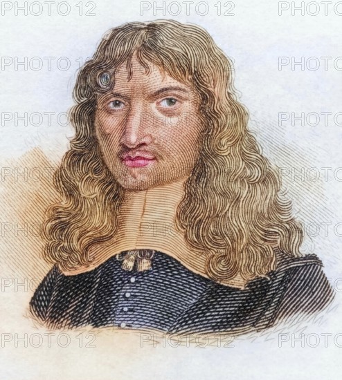 Francois Eudes de Mezeray, (born 1610 in Ri near Argentan, Normandy, died 10 July 1683 in Paris) was a French writer and historian, coloured woodcut from Crabbe's Historical Dictionary from 1825, Historical, digital reproduction