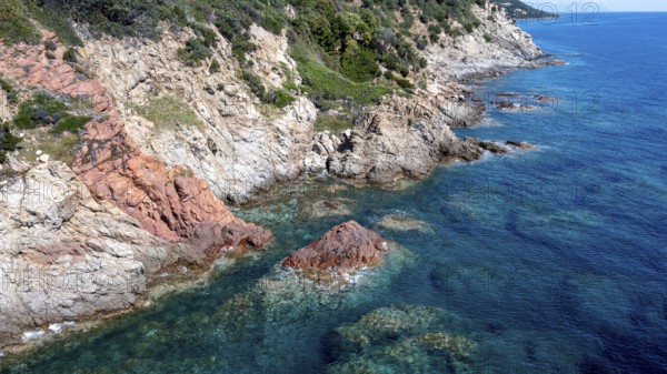 Aerial view, rocky coast, Corsica, France