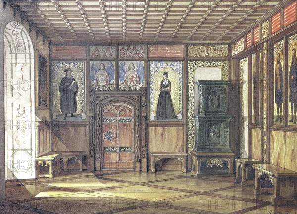 Luther memorial room in the Veste Coburg in 1845, Coburg, Upper Franconia, Bavaria, Germany, Historical, digitally restored reproduction from a 19th century original, Record date not stated