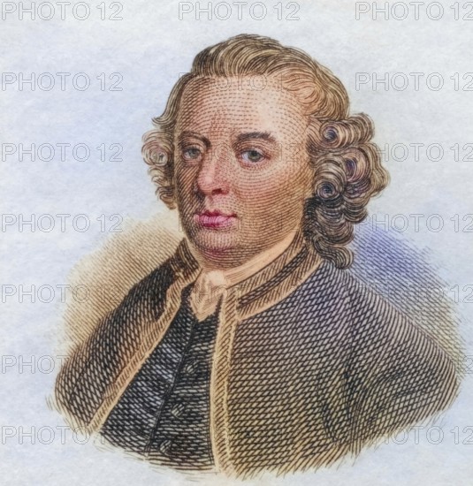 William Shenstone, (born 13 November 1714 in Halesowen, died 11 February 1763) was an English poet, coloured woodcut from Crabbe's Historical Dictionary from 1825, Historical, digital reproduction