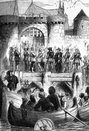 Thomas Wentworth, 1st Earl of Strafford (1593 to 1641), stands trial. From 1632 to 1639, he imposed strict rule as Lord Deputy of Ireland. He was recalled to England and charged with serious offences in connection with his conduct in Ireland, England, digital reproduction of a historical original