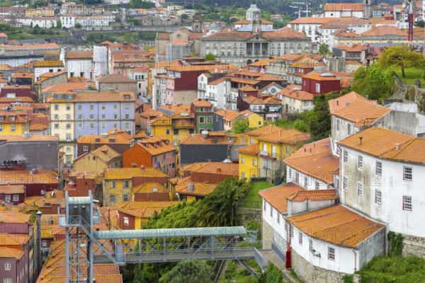 Rooftops of historic buildings in Ribeira area, city of Porto, Portugal