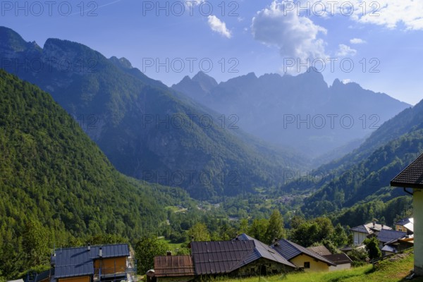 Lambroi, Valle Paganin, behind Val di Mis, and Piz di Sagron, Belluno, Veneto, Italy