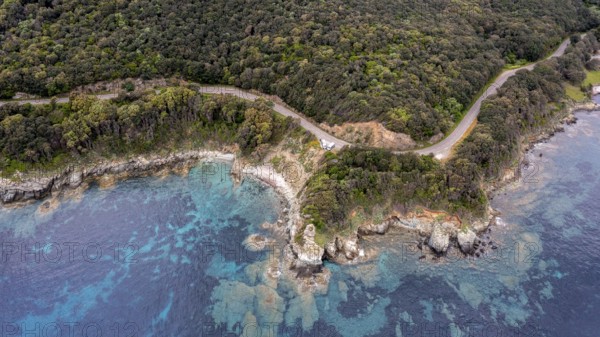 Aerial view, rocky coast, Corsica, France