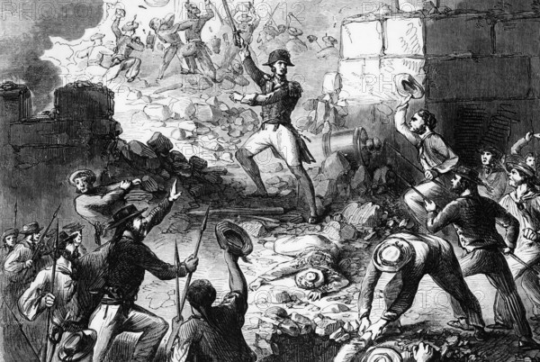 Sir Sydney Smith at the siege of Acre in 1799, an unsuccessful French siege of the walled city of Acre, Israel, defended by the Ottomans, and the turning point in Napoleon's invasion of Egypt and Syria, digital reproduction of a historical model