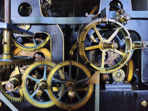 Historic mechanical gear train for the church bells of the main church of St Katharinen, Hamburg, Germany
