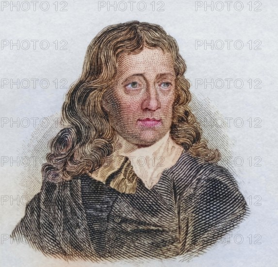 John Milton, (born 9 December 1608 in London, died 8 November 1674 in Bunhill near London) was an English poet, political thinker and civil servant, coloured woodcut from Crabbe's Historical Dictionary from 1825, Historical, digital reproduction