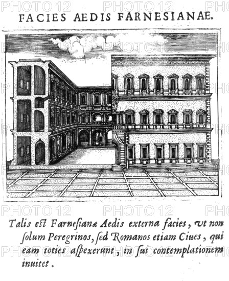 Palazzo di Farnese, one of the most important buildings of the Italian Renaissance, Rome, Italy, Historical, digitally enhanced reproduction from Grandezze della citta di Roma antiche et moderne by Jacomo Crulli de Marcucci, from 1630
