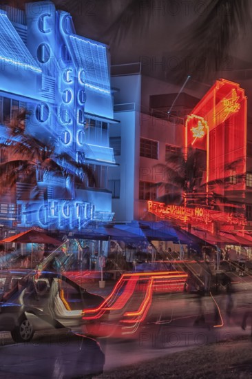 Ocean drive by night, South Beach, Miami, Florida, USA
