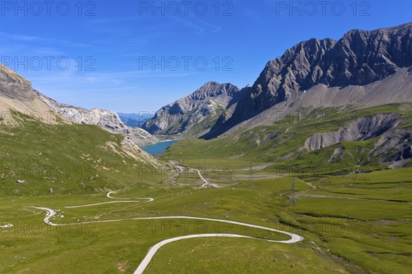 On the Sanetsch Pass, pass road to the Sanetsch reservoir, Lake Sanetsch, Bernese Alps, Savièse, Canton Valais, Switzerland