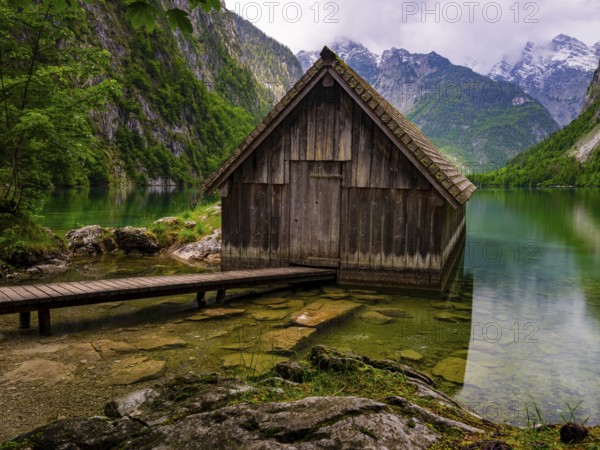 Boathouse at the Obersee near Königssee in the Berchtesgaden National Park, Schönau am Königssee, Berchtesgadener Land, Upper Bavaria, Bavaria, Germany