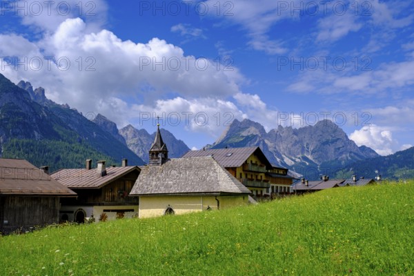 Chapel of the Virgin Mary in the hamlet of Kratten, Sappada, Plodn, Carnic Alps, Julian Friuli, Italy