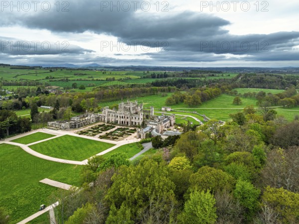 Lowther Castle and Gardens from a drone, Lowther, Cumbria, England, United Kingdom
