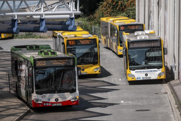 Public transport stop, bus station, local buses in Essen-Steele, bus and S-Bahn junction, Essen, North Rhine-Westphalia, Germany