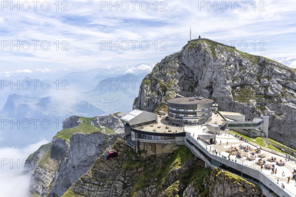 Mount Pilatus Mountain summit with cable car in the Swiss Alps in Pilatus, Switzerland