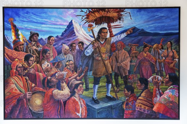 The picture shows Tupac Amaru II, an indigenous leader who led a rebellion of the indigenous population against the Spanish colonists in Peru in 1780. Museo de Arte Contemporáneo, Cusco, Peru