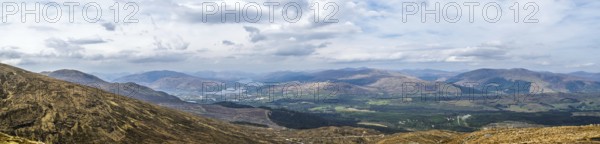 Panorama View from Nevis Range Mountains, Grampian Mountains, Fort William, Highland, Lochaber, Scotland, UK