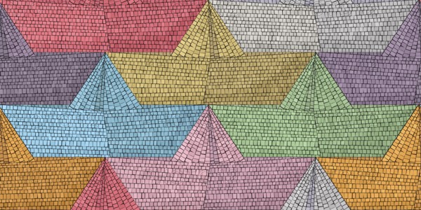 Folded paper boat mosaic art background, vector seamless pattern design in colors