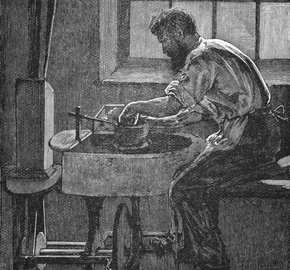 Man, potter, Burslem, Staffordshire, around 1870, England, digital reproduction of a historical model