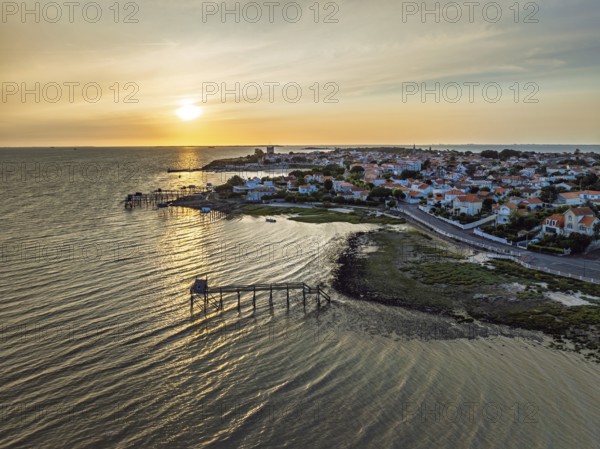 Sunset over Randonnee entre Histoire et Nature from a drone, Fouras, Fouras-les-Bains, Charente-Maritime, Nouvelle-Aquitaine, France