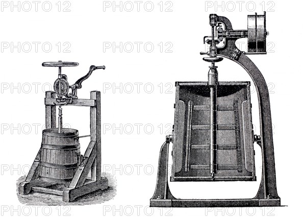 Dairy farming, butter production, view and section of a butter churn, around 1860, Holstein, Germany, digitally enhanced reproduction of a 19th century model, historical, exact date unknown