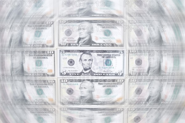 US dollar notes, 10 dollars, 5 dollars, banknotes