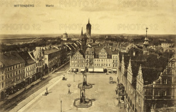 Historical postcard, picture postcard, market square of Wittenberg, Saxony-Anhalt, Germany, digitally enhanced reproduction of an original from around 1900, picture postcard