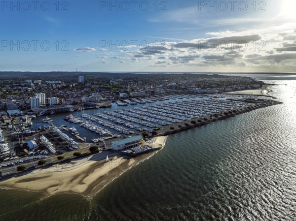 Marina and Beach in Arcachon from a drone, Arcachon, Gironde, France
