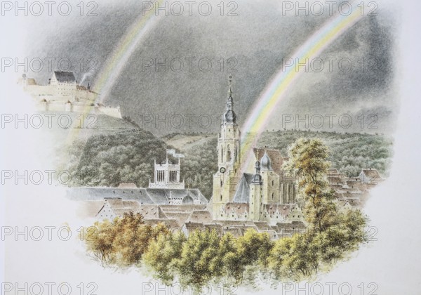 View of the town from the west, 1841, Coburg, Upper Franconia, Bavaria, Germany, Historical, digitally enhanced reproduction of a 19th century original