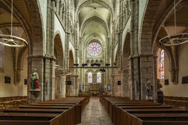 Interior of the Notre-Dame church in Bonneval, Centre-Val de Loire, France