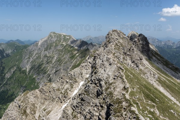 View from the Nebelhorn to Hintersteiner via ferrata, Oberstdorf, Allgäu Alps, Allgäu, Bavaria, Germany