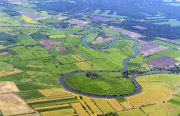 Nature reserve, Aller, Aller loop, river, river course, nature, water, aerial view, Rethem, Lower Saxony, Germany