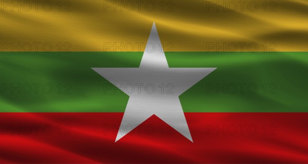 Myanmar flag with fabric texture. Realistic flag of Myanmar waving