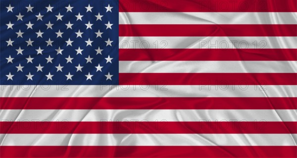 Flag of USA with cloth texture. Close up of American flag waving