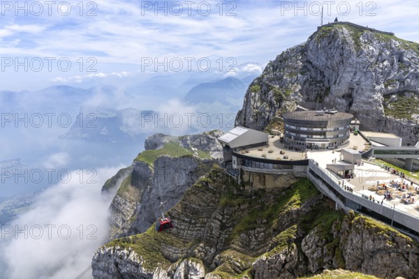 Mount Pilatus Mountain summit with cable car in the Swiss Alps in Pilatus, Switzerland