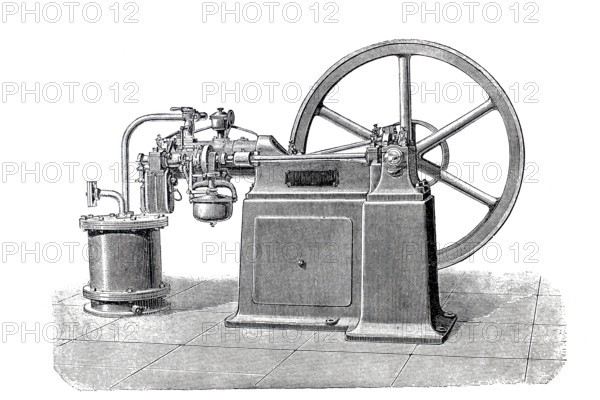 Petroleum engine developed by Otto, historical, digitally enhanced reproduction of a 19th century model