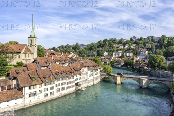 Bern City on the River Aare Old Town with Nydegg Church in Bern, Switzerland