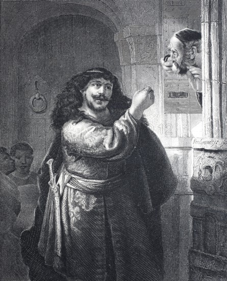 Samson's threat, Samson or Samson is a figure from the Book of Judges of the Old Testament, steel engraving after a painting by Rembrandt, historical, digitally restored reproduction of a 19th century original