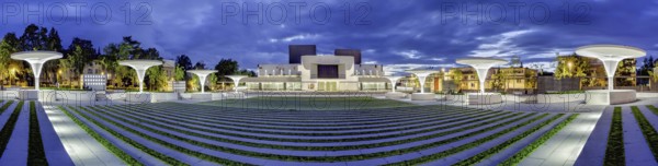 Square in front of the State Theatre illuminated Panorama Darmstadt Germany