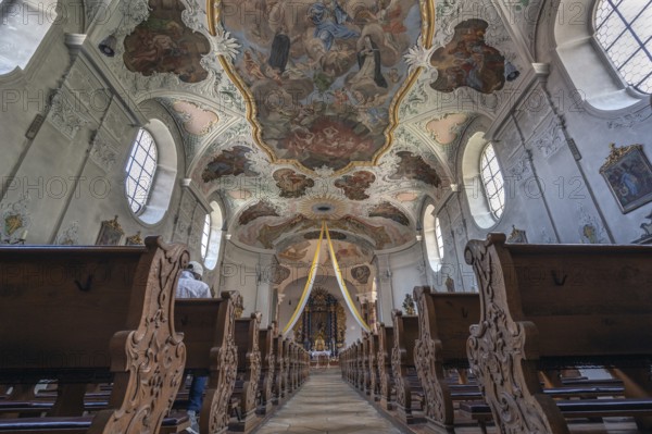Interior of St Vitus Church, destroyed around 1630, rebuilt between 1661 and 1665, Burglengenfeld, Upper Palatinate, Bavaria, Germany