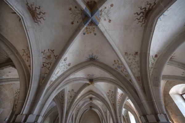 Late Gothic ribbed vault in the lay refectory, built in 1530, painted in 1528, Bebenhausen Monastery, Bebenhausen district of Tübingen, Baden-Württemberg, Germany