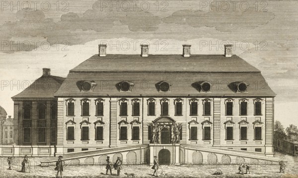 Schwedt Castle, town of Schwedt in Brandenburg, was badly damaged in the Second World War and the ruins were blown up in 1962, Germany, around 1880, digitally restored reproduction of a 19th century illustration, historical, exact date unknown