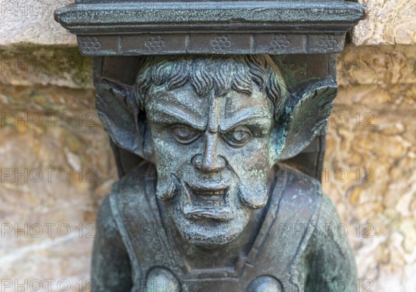 Close-up of bronze Satyr figure at the Landhausbrunnen fountain, Landhaus, Graz, Austria