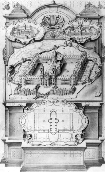 Plan of Weingarten Abbey, 1723, Baden-Württemberg, Germany, reproduction from a model of the time, historical, digitally enhanced