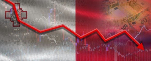 Malta financial crisis on economic graph. Financial fall of Malta on economy market