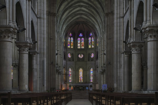 Choir room with altar, interior view, Église Notre-Dame Cathedral, Épernay, Champagne, Marne, France