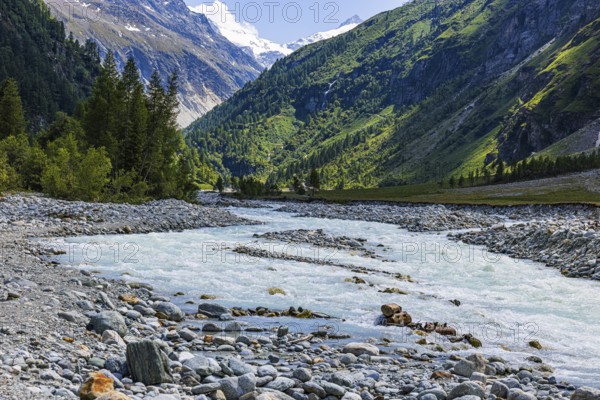 Torrential mountain stream La Navisence, Zinal valley, Val d'Anniviers, Valais Alps, Canton Valais, Switzerland