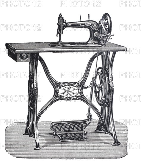 Textile industry, Singer medium shuttle machine, sewing machine by Robert Kiehle, digitally enhanced reproduction of a 19th century pattern, historical, exact date unknown