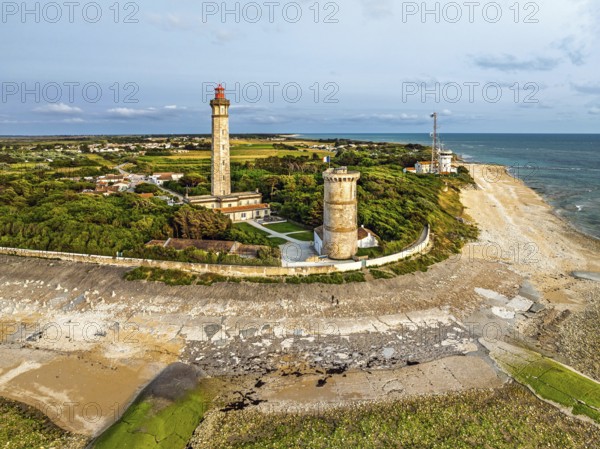 WHALE LIGHTHOUSE from a drone, Saint-Clement-des-Baleines, Atlantic, France